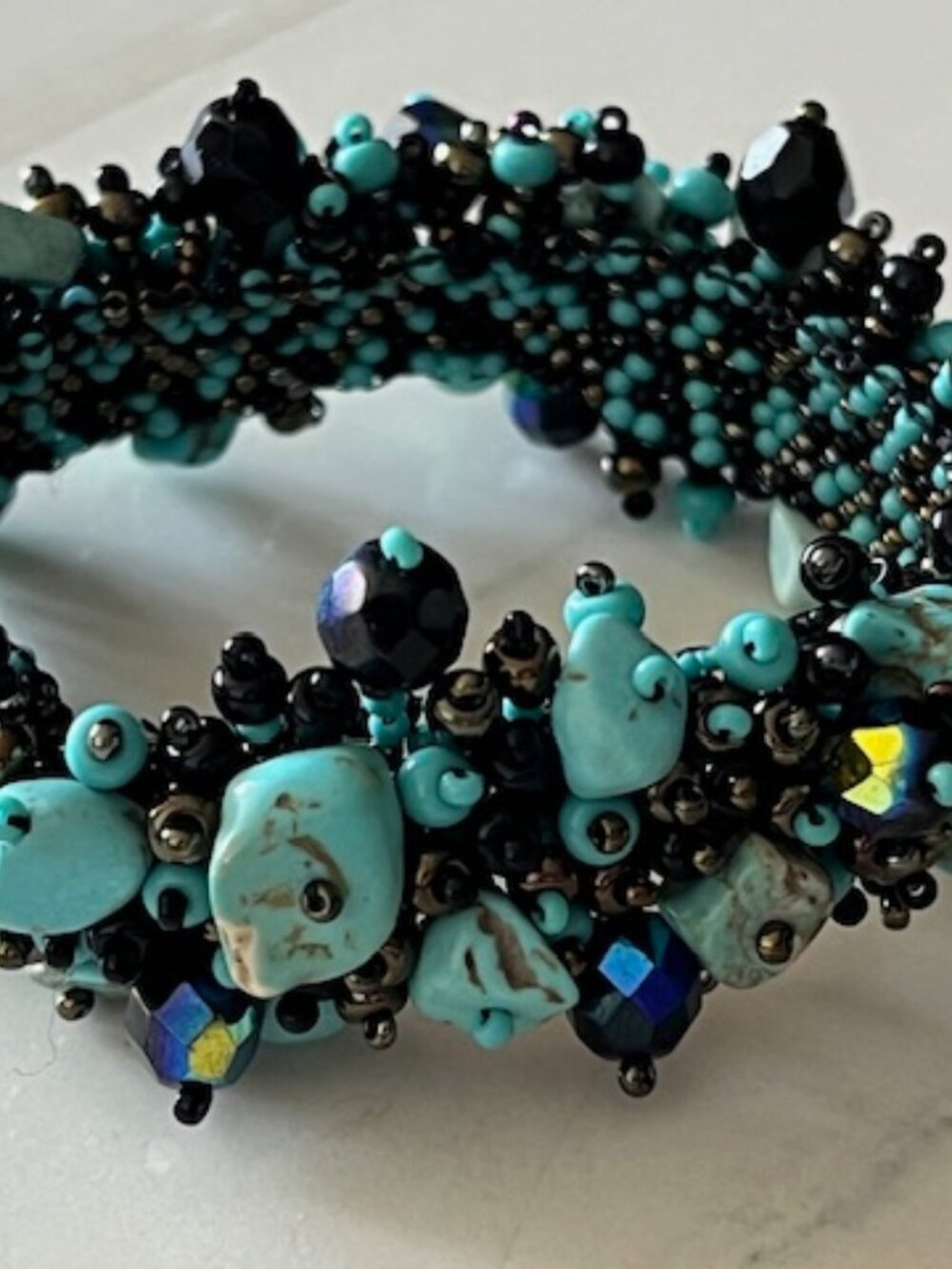 Czech Glass Bead "OVERLOAD" TURQUOISE & BLACK Bracelet